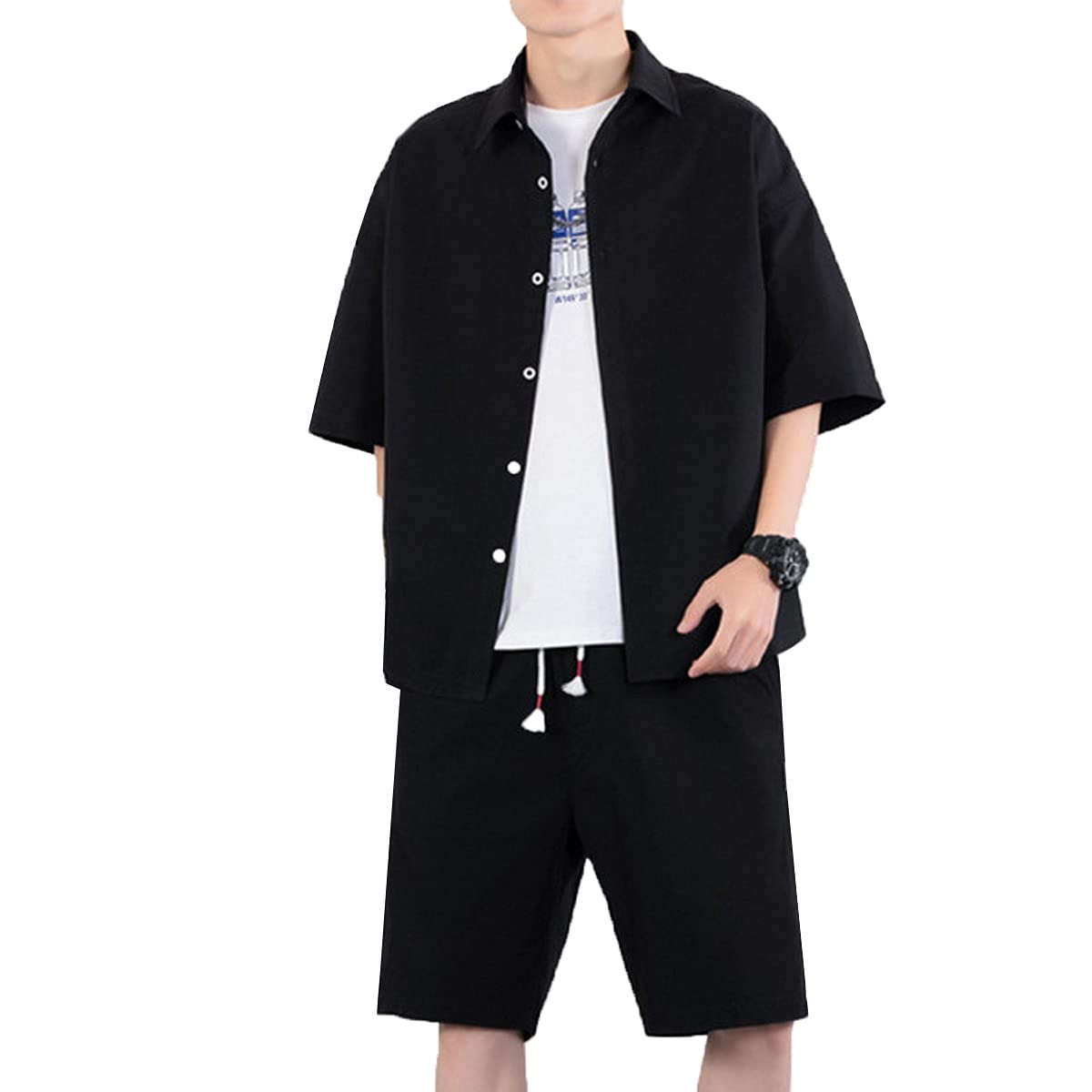 Amazon.co.jp: メンズ シャツ ハーフパンツ 上下セット 2点セット